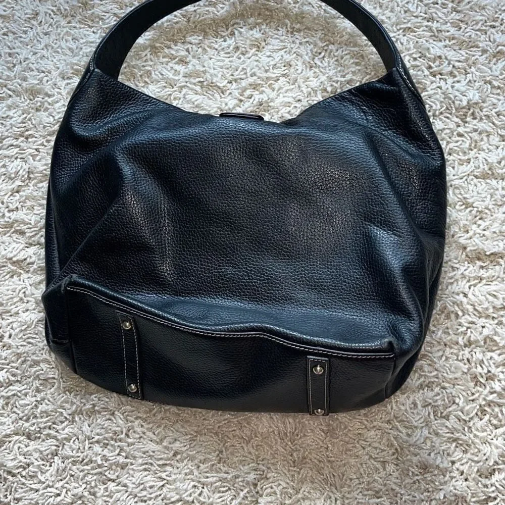 D&B Black Leather Hobo Bag Belvedere Logo Lock Shoulder Bag